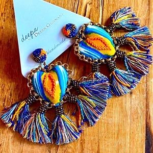 NWT Deepa Gurnani Luxe Beaded Heart Tassel Chandeliers